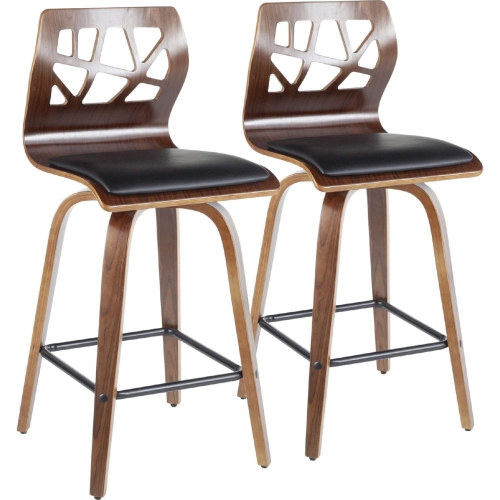 Folia 26" Counter Stool in Black Leatherette & Walnut Finish (Set of 2)